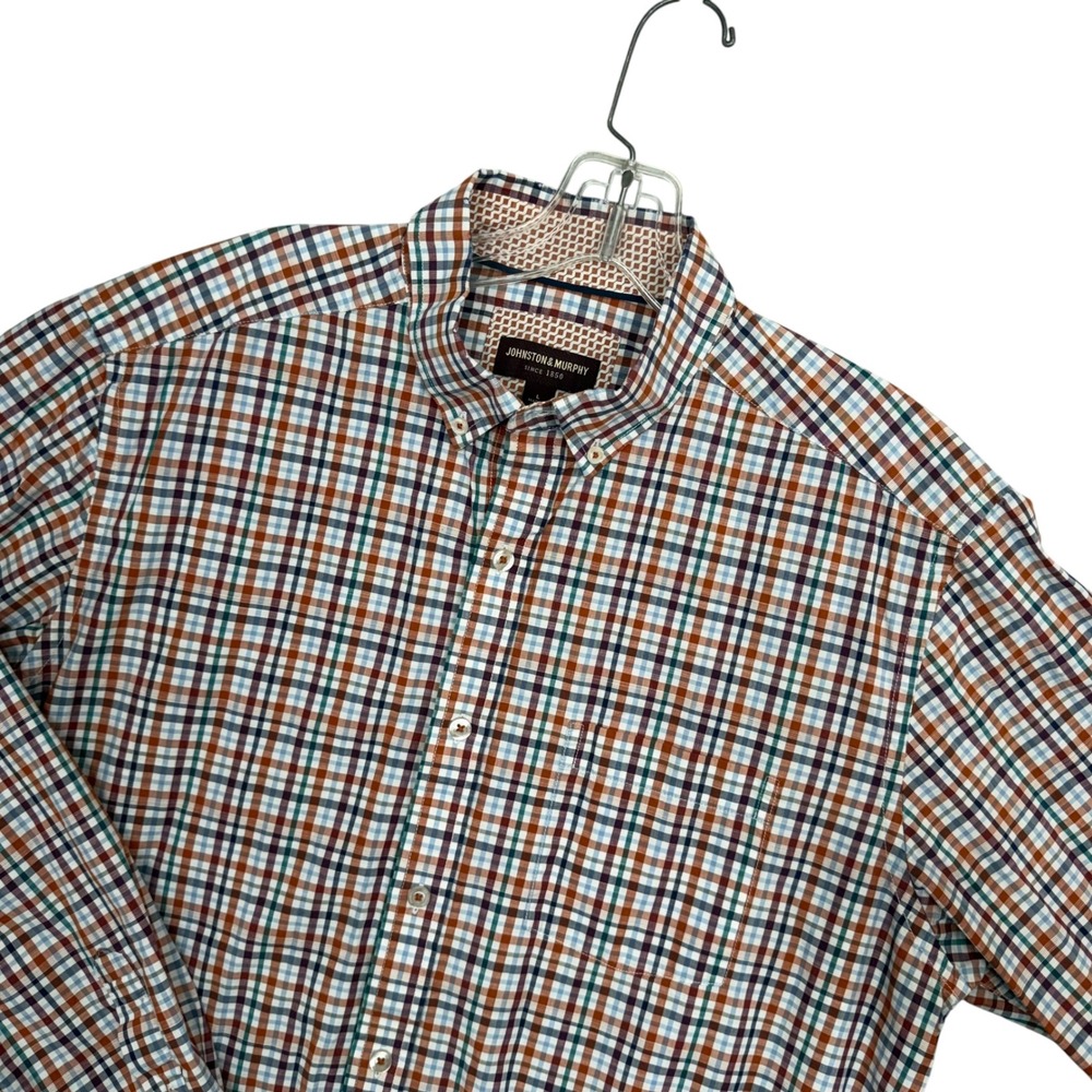 Johnston & Murphy Button Down Shirt Mens Large Multicolor Plaid Long Sleeve